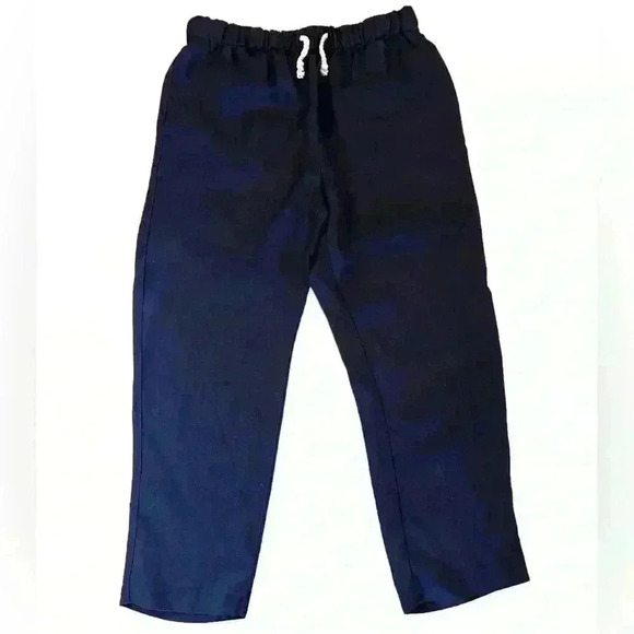 Zara Pants - Zara Navy Linen-Blend High-Waist Drawstring Trouser Pant Size Small EUC Pockets